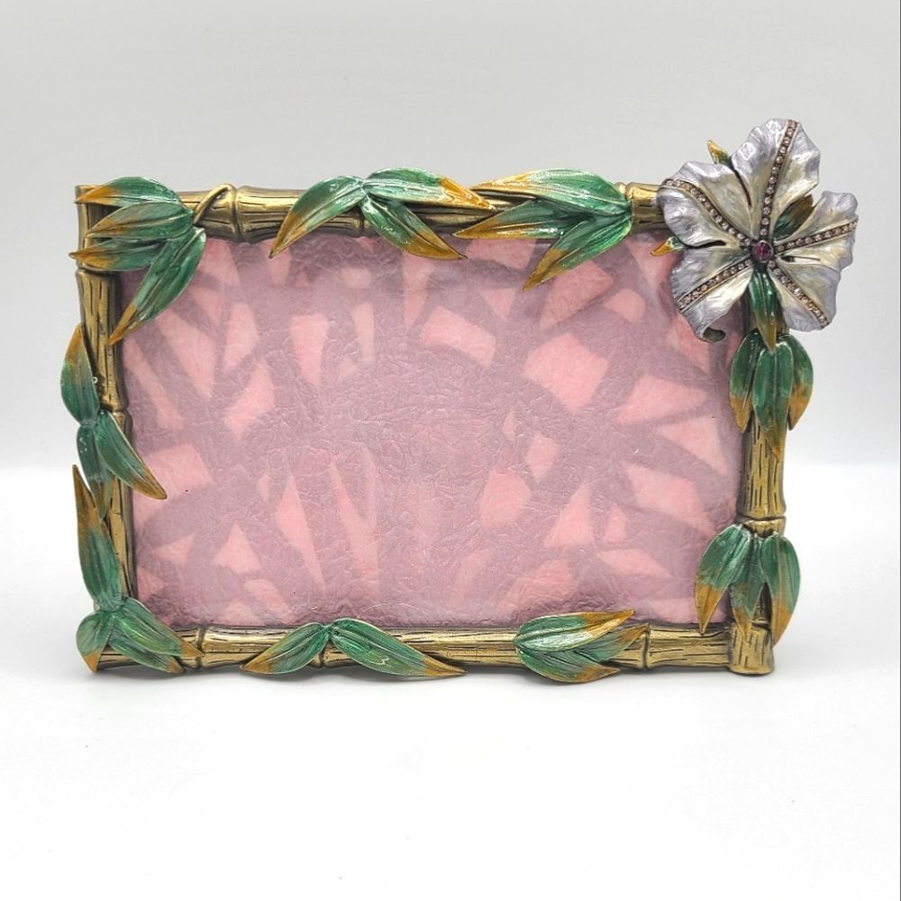 Decorative Metal Bamboo Frame with Flower  Accent, Rhinestone